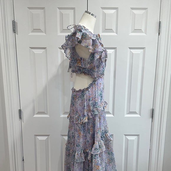 NWT Astr The Label Lilac Floral Cutout Chiffon Maxi Wedding Guest Dress Size XL - Picture 7 of 14